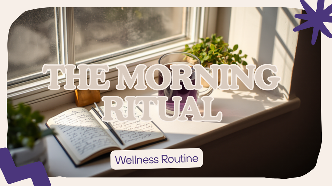 Sunlit windowsill with journal and an indigo-to-lavender coffee — the perfect morning coffee ritual