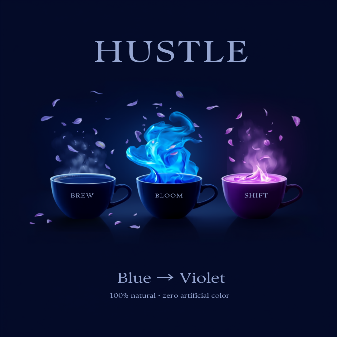 HUSTLE Color-Changing Coffee — Blue to Violet shift sequence