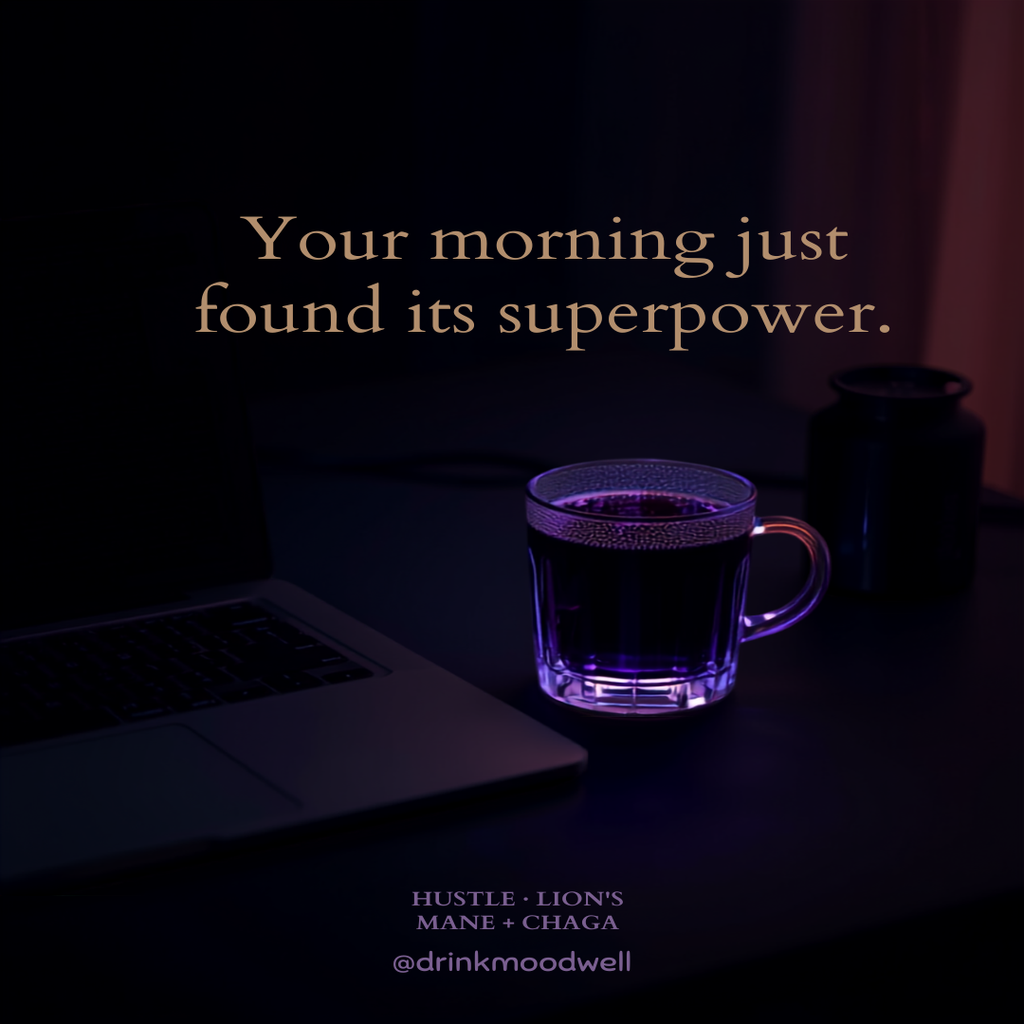 HUSTLE mushroom coffee lifestyle — your morning just found its superpower